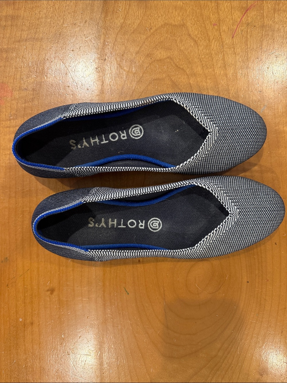 Rothy's Black Check and Blue Knit Women's Slip-On Flats